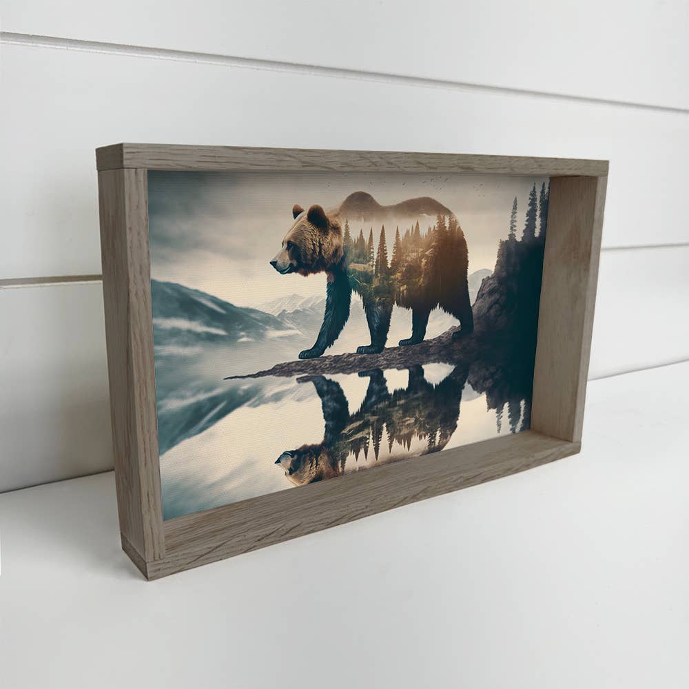 Bear Double Exposure - Cabin Wall Art - Wood Framed Photo
