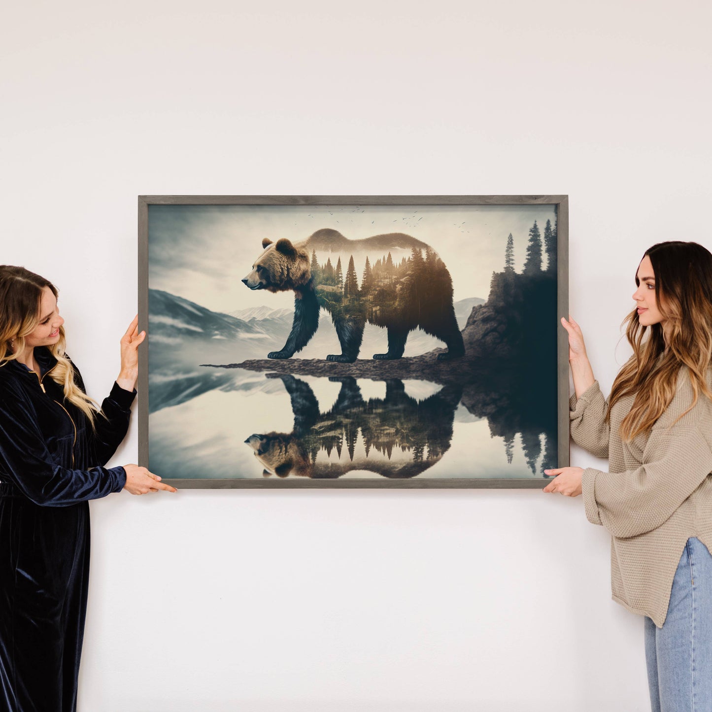 Bear Double Exposure - Cabin Wall Art - Wood Framed Photo