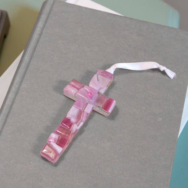 Baby Girl Gift: Handmade Mosaic Glass Cross 4484