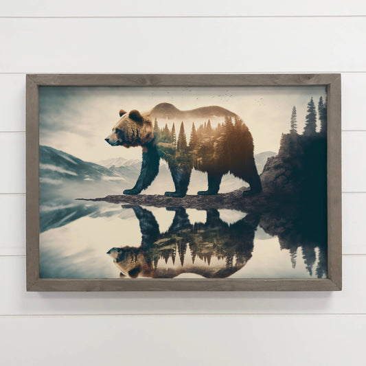 Bear Double Exposure - Cabin Wall Art - Wood Framed Photo