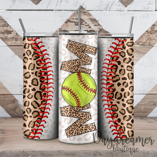 Leopard Softball Mom Tumbler