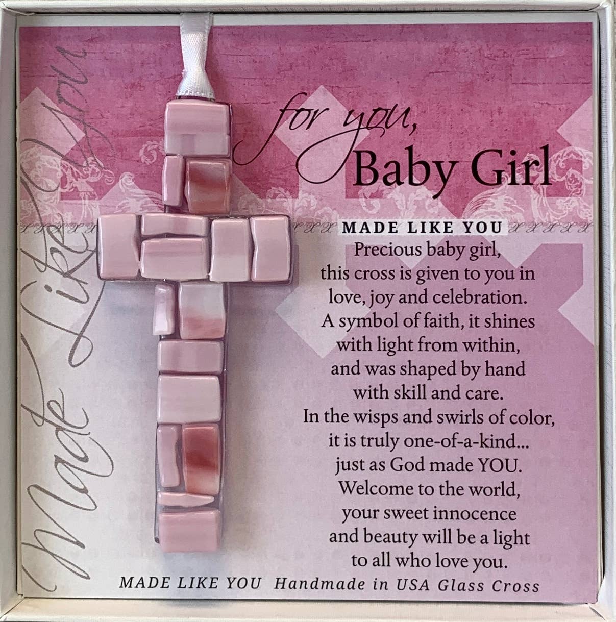 Baby Girl Gift: Handmade Mosaic Glass Cross 4484