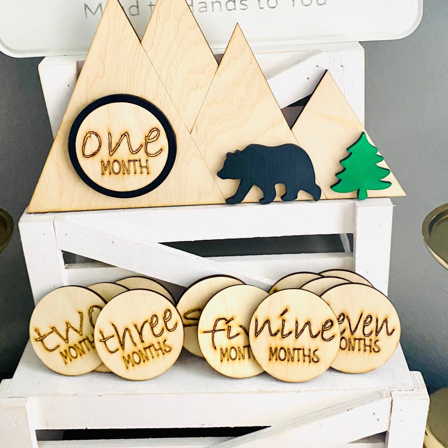 Baby Announcement Handmade Mountain & Bear Set