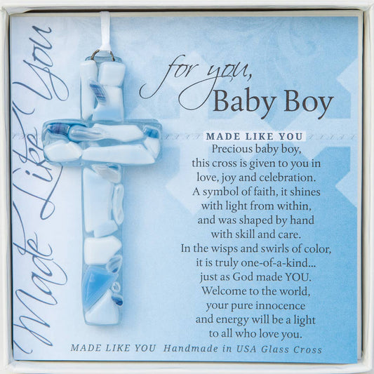 Baby Boy Gift: Handmade Mosaic Glass Cross 4485